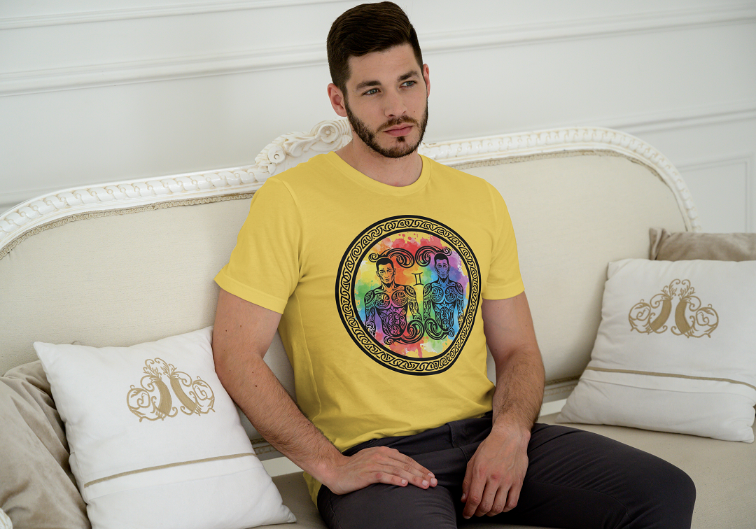 dual aura: gemini zodiac t shirt (available in white & yellow) dual aura: gemini zodiac t shirt (available in white & yellow)